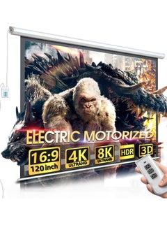 Buy 120 Inch 16:9 Wall Mount Electric Projector Screen - Motorized Projection Curtain with Remote Control For Business/School/Office/Meeting in Saudi Arabia