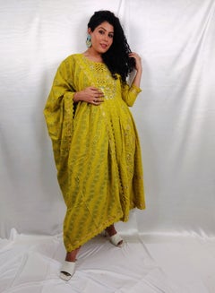 Buy PRIYA'S PANACHE Designer Cotton Yellow Anarkali Kurta Pant Dupatta Set - Designer Festival Traditional Ethnic Indian Partywear For Women in UAE