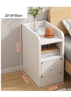 اشتري 20 * 34 * 50cm ultra narrow single drawn bedside table modern side table minimalist storage bedroom simple sewn bedside cabinet, white في السعودية