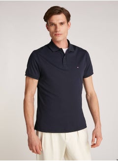 Buy Men's  Essential Regular Fit Flag Embroidery Polo , Blue - Cotton in Saudi Arabia