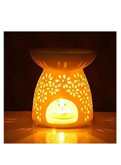 Buy Ceramic Tealight Holder Essential Oil Candle Warmers Carved Petal White Great Decoration for Living Room, Balcony, Patio, Porch and Garden, Vase Shape in Saudi Arabia