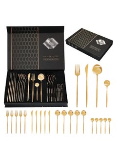 Buy 24 Piece Gold Silverware Set, Gold Spoons and Forks Set, Stainless Steel Gold Cutlery Set for Home Kitchen Restaurant Wedding, Mirror Polished Utensils Set, Dishwasher Safe in UAE