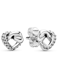 Buy Pandora Jewelry Knot Heart Stud Earrings in Cubic Zirconia in 925 Sterling Silver in Saudi Arabia