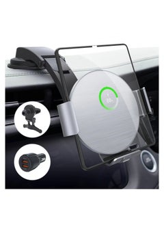 Buy Dual Coil Wireless Car Charger for Galaxy Z Fold 5/4/3/2 iPhone 15/14/13/12/11 Pro Max/X, Auto Clamping Car Charger Mount Wireless Charging Car Mount with Clamp Vehicle Wireless Charger in UAE