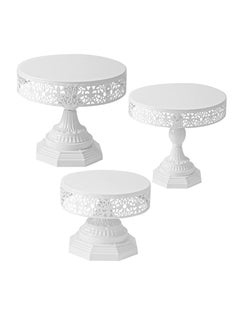 Buy White Cake Stand Set of 3 Piece Cupcake Stand Holder Round Dessert Table Display Set Metal Cup Cake Display Serving Tray in UAE