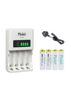 اشتري 4pcs AA 1.2V 2800mAh High Capacity Rechargeable Batteries and TC-Q4 AAA AA Four Slot Independent Intelligent Quick LCD Charger for Ni-MH/Ni-CD Rechargeable Batteries with 3pin UK Plug Cable في الامارات