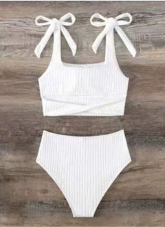 Buy 2 Piece Beach Bow Swimsuit Bikini White in UAE