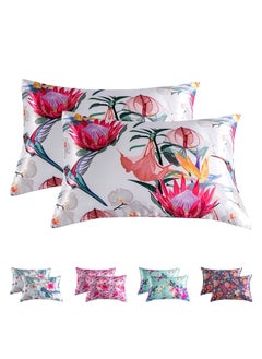 اشتري 2-Piece Floral Silky Satin Pillow Cases with Envelope Closure for Hair and Skin White/Red 51x76/51x102cm في الامارات