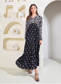 اشتري Floral Print V Neck A-Line Maxi Dress في السعودية