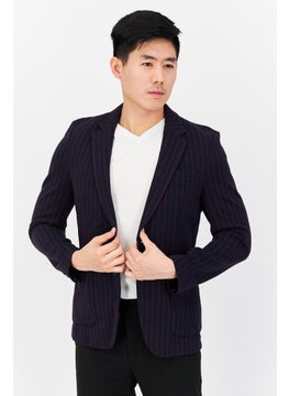 Buy Men Regular Fit Strip Formal Blazer, Navy/Maroon in UAE