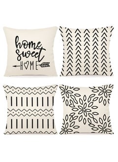 Buy Set of 4 Geometric Decorative Throw Pillow Covers 16x16 Inches, Double-Sided Waterproof White Linen Pillow Covers for Sofa Couch Living Room Bedroom Modern Home Decor in Saudi Arabia