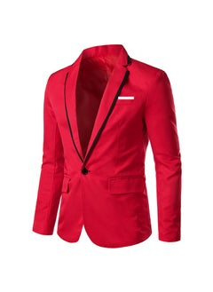 Buy Mens Slim-Fit Solid Long Sleeve Blazer Red in UAE