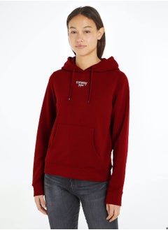 Buy Women's Essential Logo Pullover Hoodie - Cotton, Red in Saudi Arabia