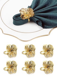 اشتري Set of 6 Gold Metal Hollow Flower Napkin Ring في السعودية