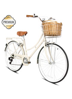 Buy Spartan Platinum City Bike – 700c – Bikes With Gears for Women – Cruiser Bicycle for Ladies – Includes Rear Rack, Vintage Basket and Stand, Comfort Saddle – Commuter Bicycles - Ivory in UAE