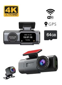 Buy Dash Cam, Front and Rear Dash Cam, Car Camera, Super Night Vision Car Camera, Front camera 4k, Rear Camera 1080p HD with 64GB Memory card in Saudi Arabia