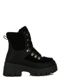 Buy Black Faux Fur Detail Chunky Hiker Boots in UAE