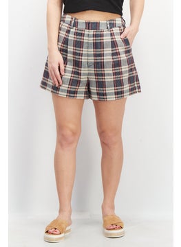 Buy Women Checkered Basic Short, Blue/Beige Combo in UAE