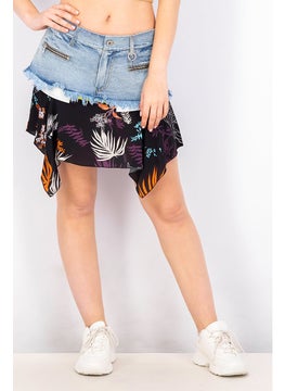 Buy Women Textured Denim Mini Skirt, Blue Combo in Saudi Arabia