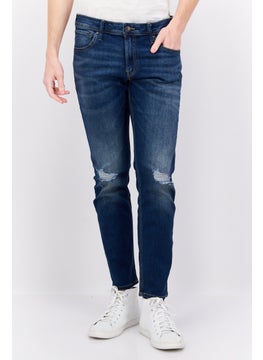 Buy Men Regular Fit Rip Stretchable Denim Jeans, Blue in UAE