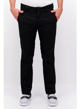 Buy Men Slim Fit Wide Leg Solid Pants, Black in UAE