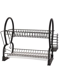 Buy Delcasa 2 layer Stainless steel Dish Rack- DC3031 Organizer for Kitchen to Keep 15 Plates, Bowls, Glasses, Cups, Cutlery Drying Stand with a PP Drain Tray in UAE