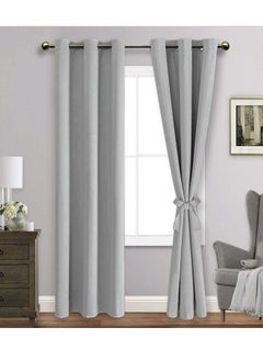 Buy 2-Piece Blackout Thermal Window Curtains Light Grey 100x250cm in Saudi Arabia