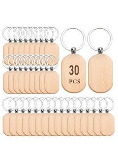 Buy 30 Pieces Wood Keychain Blanks, DIY Blank Wooden Key Chain Key Tags Personalized Wood Keychains Vintage Creative Pendant DIY Wood Keychain for DIY Car Ornament in Saudi Arabia