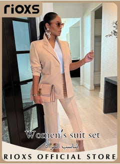 Buy Women's 2 Piece Business Solid Color Blazer Suit Sets Casual Open Front Blazer Long Sleeve Blazer Coat & Knee-high Shorts in Saudi Arabia