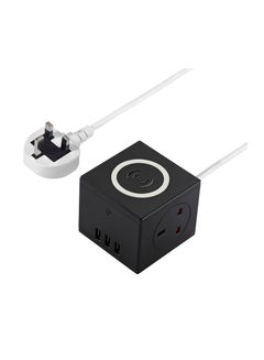 Buy 1-Socket Extension Cord Tower Power Strips with 3 USB Ports and Wireless Charging Function 1.8m Black in UAE
