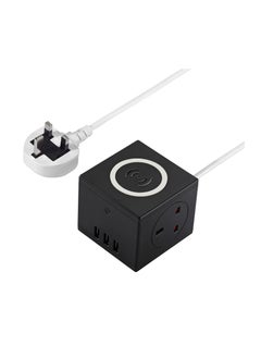 Buy 1-Socket Extension Cord Tower Power Strips with 3 USB Ports and Wireless Charging Function 1.8m Black in UAE