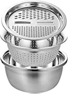 اشتري Stainless Steel Drain Basket & Vegetable Cutter & Chopper, 3-in-1 Multifunctional Bowls Set, Kitchen Tools (26) في مصر