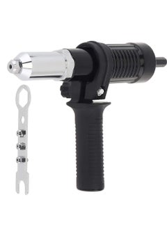 اشتري Electric Riveting Gun Adapter, Black Alloy Steel Rivet Adapter with Multiple Rivet Head Sizes (2.4/3.2/4.0/4.8mm) and Handle Wrench, Compatible with Electric Drills for Efficient Riveting في الامارات