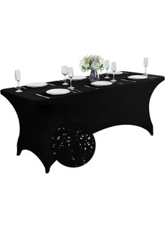 اشتري Spandex Tablecloth , 183*76*76CM Washable and Wrinkle Resistant Stretch Rectangular Fitted Patio Table Cover for Event, Wedding, Banquet & Parties (6FT,Black) في الامارات