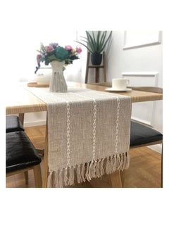 Buy Braided Farmhouse Table Runner, Cotton Linen Boho Table Runner, Vintage Woven Table Runner, Cotton Linen Table Decorations with Tassel for Dining Party Holiday Braided Desert Sage 13 x 70'' in Saudi Arabia