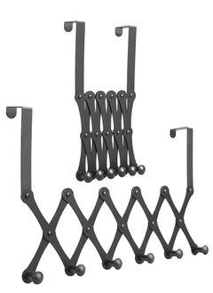 Buy Sturdy Over The Door Hook Hanger, Expandable Door Clothes Hanger with 6 Hooks for Bathroom Bedroom Living Room, Metal Stainless Steel Coat Hanger for Clothes Robes Hats Belt Bag Towels in Saudi Arabia