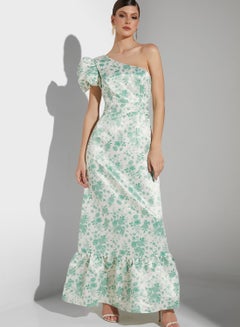 Buy One Shoulder Ruffle Detail Floral Print Dress in UAE