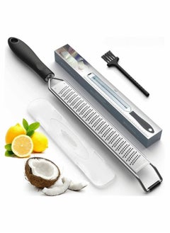 Buy Lemon Zester and Cheese Grater, Premium Stainless Steel, A Sharp Kitchen Tool for Ginger, Garlic, Nutmeg, Chocolate, Vegetables, Fruits, Dishwasher Safe, Black in UAE