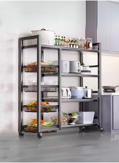 Buy 4-Tier Metal Storage Rack with Heavy Duty Adjustable Wheels for Kitchen and Home in Saudi Arabia