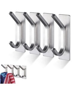 اشتري 4 Pack Self Adhesive Hooks Brushed Stainless Steel Adhesive Door Hooks Heavy Duty Wall Hooks for Hanging Towels Robes Coats Keys Calendars Bathroom Home Kitchen في الامارات