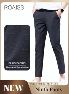 اشتري Young Men's Suit Pants Straight Fit British Plaid Thin Section Business Casual Pants Cropped Pants في الامارات