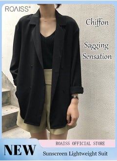 اشتري Women'S Summer Lightweight Draped Blazer Smooth And Cool Material With Classic Lapel Design Button Open And Close Sunscreen Jacket في السعودية