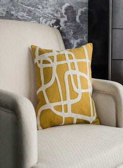 Buy Decorative Embroidered Cushion Cover yellow/White 45x45Cm (Without Filler) in Saudi Arabia