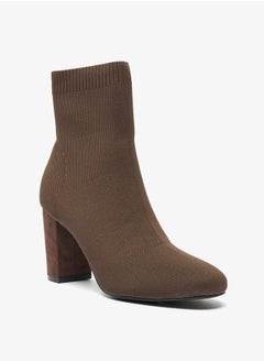 Buy Womens Textured Ankle Boots with Block Heels and Slip-on Closure in Saudi Arabia