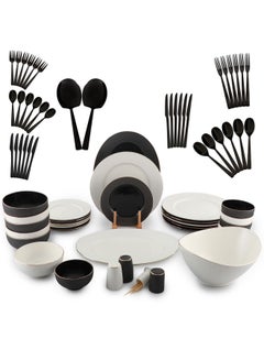 Buy 68-Piece Tableware Set, Include 30 Pieces Fine Porcelain Dinner Set & 38 Pieces 18/10 Stainless Steel Cutlery Set-Dishwasher Safe in UAE