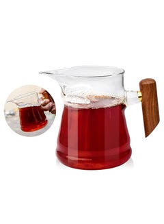 Buy Tea and Herbal Glass Jug With Strainer 340ml Handle Wooden Tea Cup Mug Maker Tea Kettle in Saudi Arabia