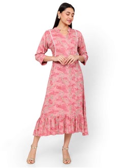 اشتري SHORT MARBLE PRINT SEMI COLLARED PINK COLOUR ARABIC KAFTAN JALABIYA DRESS في السعودية