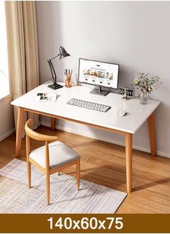 Buy Modern Computer Desk with Solid Wood Legs, Home Office Writing and Study Table White Size: 140x60x75cm in Saudi Arabia