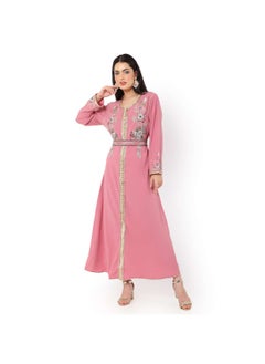 اشتري EXCLUSIVE HEAVY STONE AND LACE EMBROIDERED PINK COLOUR LONG ARABIC KAFTAN JALABIYA DRESS في السعودية