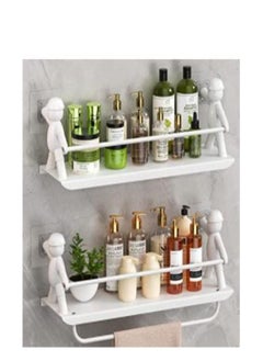 Buy Floating Shelves Set of 2 Wall Mounted Hanging Shelves with White Towel Rack Decorative Storage Shelves for Bathroom Kitchen Living Room Bedroom in UAE